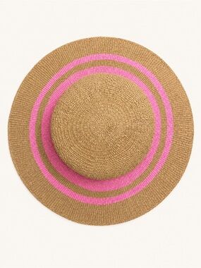 Natural Straw Sun Hat with Pink Stripe Detail | Wide Brim